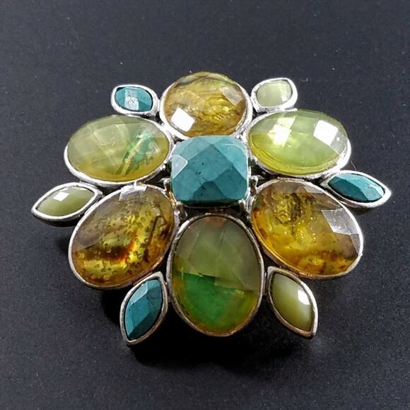 Vintage Liz Claiborne Faux Gemstone Brooch, Glass Cabs, 1990s, 2 1/4 Inches - Picture 3 of 10